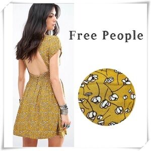 FREE People Floral Pretty Baby Mini Dress in Mustard Yellow Combo